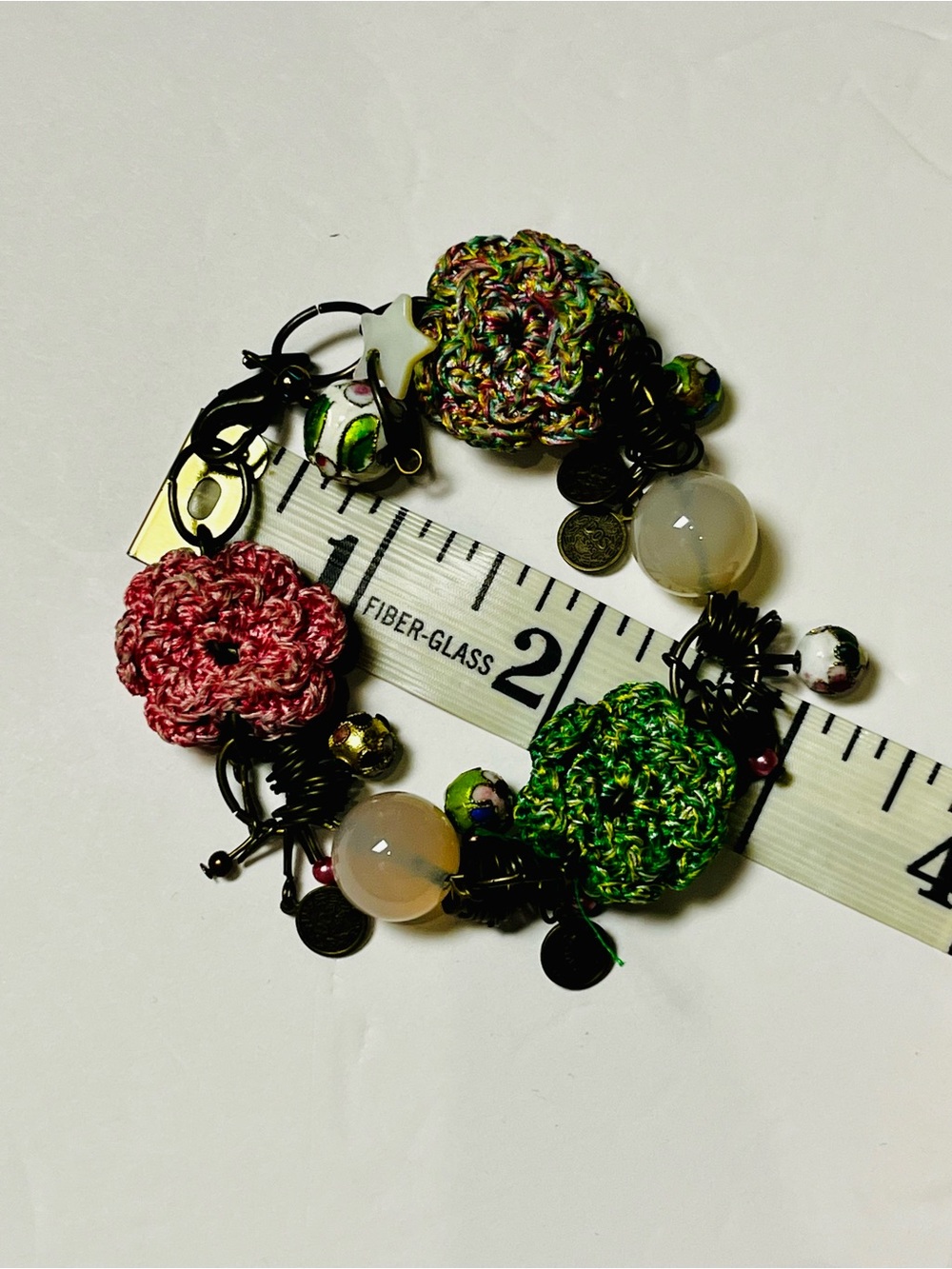 Handmade Multi-Color vintage Crochet Flower Bracelet - Women Jewelry - Picture 9 of 10